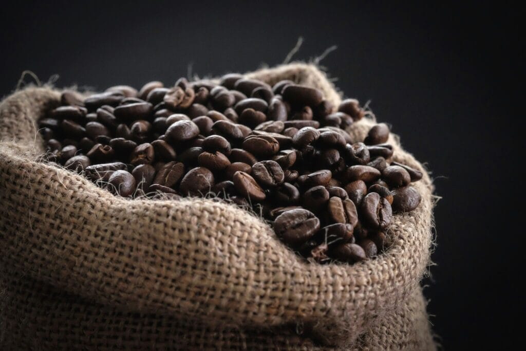 a bag with coffee beans